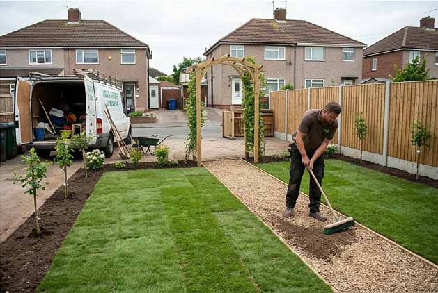 Mulch laid around garden borders