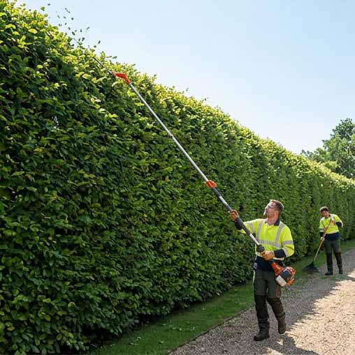 Hedge shaped and maintained to clean line