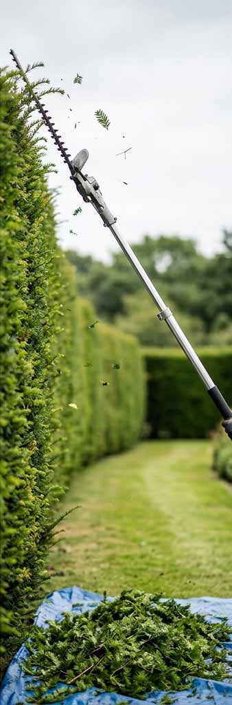 Box hedge trimmed to clean geometric shape
